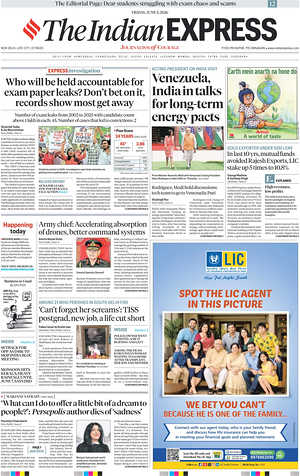 Prima pagina The Indian Express di oggi - Quotidiano estero