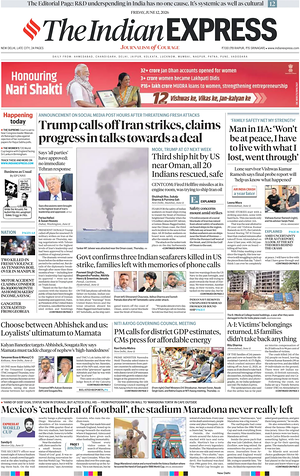 Prima pagina The Indian Express di oggi - Quotidiano estero
