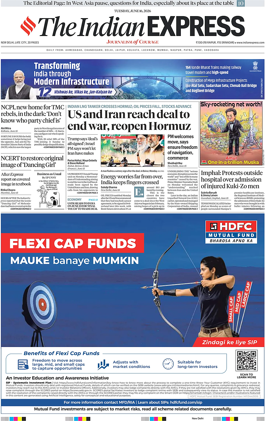 Portada The Indian Express de hoy - Quiosco 16 junio 2026