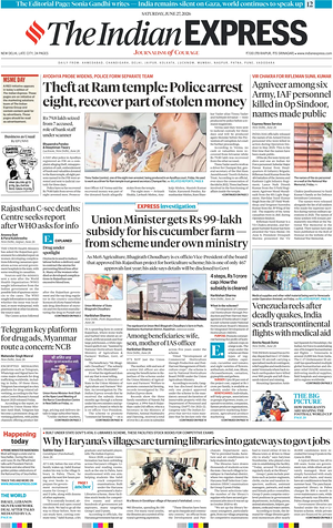 Prima pagina The Indian Express di oggi - Quotidiano estero