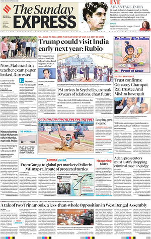 Prima pagina The Indian Express di oggi - Quotidiano estero