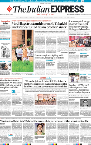 Prima pagina The Indian Express di oggi - Quotidiano estero