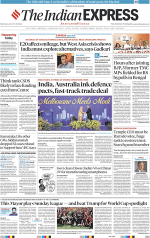 Prima pagina The Indian Express di oggi - Quotidiano estero