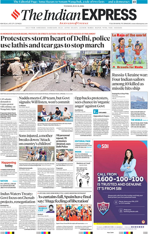 Prima pagina The Indian Express di oggi - Quotidiano estero