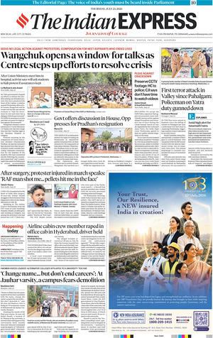 Prima pagina The Indian Express di oggi - Quotidiano estero