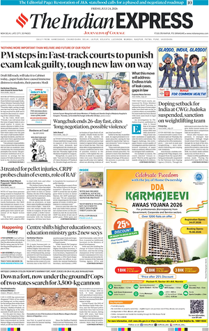 Prima pagina The Indian Express di oggi - Quotidiano estero