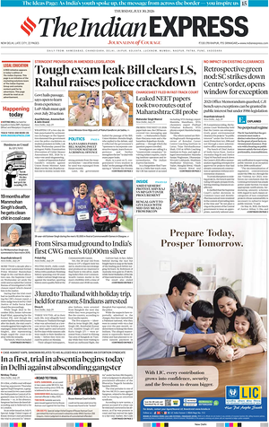 Prima pagina The Indian Express di oggi - Quotidiano estero