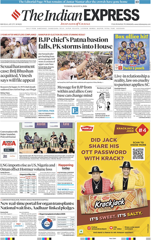 Prima pagina The Indian Express di oggi - Quotidiano estero