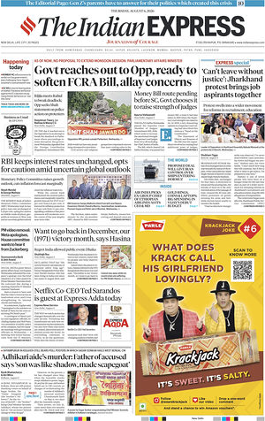 Prima pagina The Indian Express di oggi - Quotidiano estero