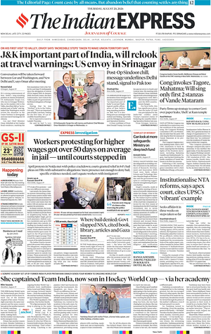 Prima pagina The Indian Express di oggi - Quotidiano estero