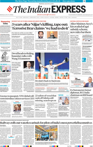 Prima pagina The Indian Express di oggi - Quotidiano estero