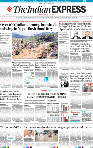 Prima pagina The Indian Express di oggi - Quotidiano estero