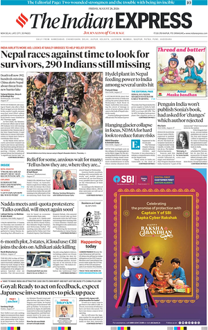 Prima pagina The Indian Express di oggi - Quotidiano estero
