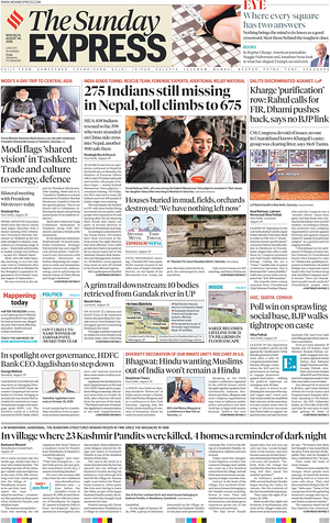 Prima pagina The Indian Express di oggi - Quotidiano estero