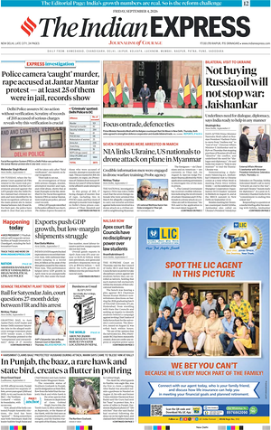 Prima pagina The Indian Express di oggi - Quotidiano estero