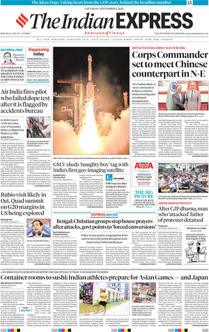 Prima pagina The Indian Express di oggi - Quotidiano estero