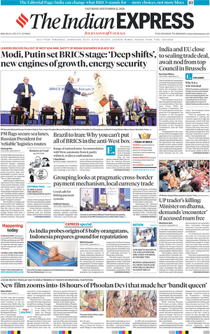 Prima pagina The Indian Express di oggi - Quotidiano estero