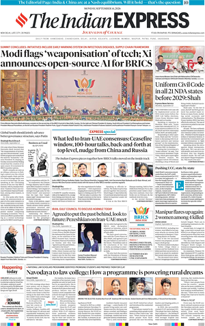 Prima pagina The Indian Express di oggi - Quotidiano estero