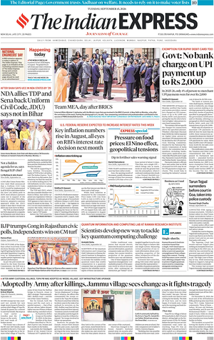 Prima pagina The Indian Express di oggi - Quotidiano estero