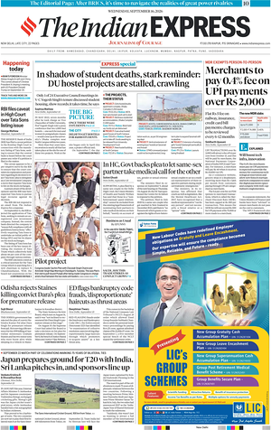 Prima pagina The Indian Express di oggi - Quotidiano estero
