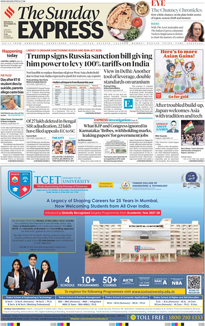 Prima pagina The Indian Express di oggi - Quotidiano estero