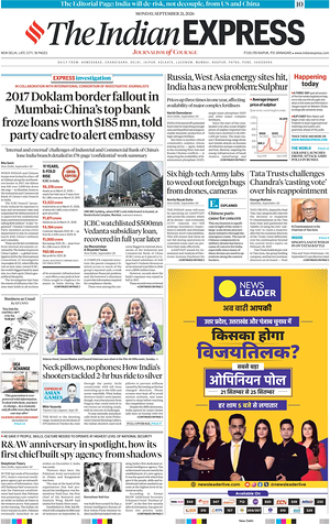 Prima pagina The Indian Express di oggi - Quotidiano estero