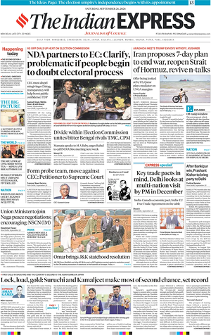 Prima pagina The Indian Express di oggi - Quotidiano estero