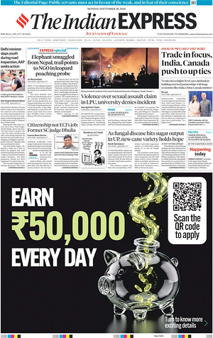 Prima pagina The Indian Express di oggi - Quotidiano estero