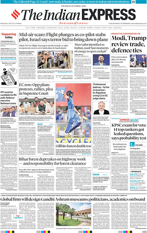Prima pagina The Indian Express di oggi - Quotidiano estero