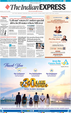 Prima pagina The Indian Express di oggi - Quotidiano estero