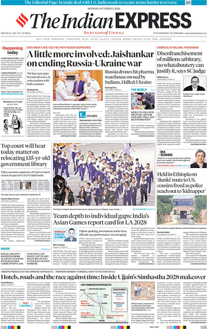 Prima pagina The Indian Express di oggi - Quotidiano estero