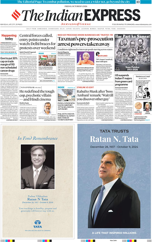 Prima pagina The Indian Express di oggi - Quotidiano estero