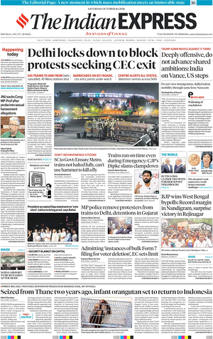 Prima pagina The Indian Express di oggi - Quotidiano estero