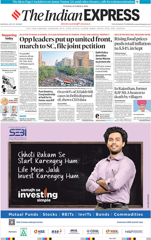 Prima pagina The Indian Express di oggi - Quotidiano estero