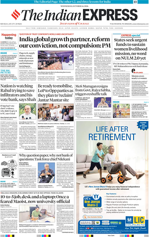 Prima pagina The Indian Express di oggi - Quotidiano estero