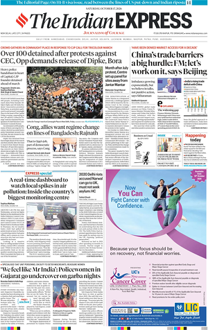 Prima pagina The Indian Express di oggi - Quotidiano estero