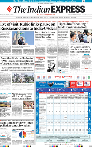 Prima pagina The Indian Express di oggi - Quotidiano estero