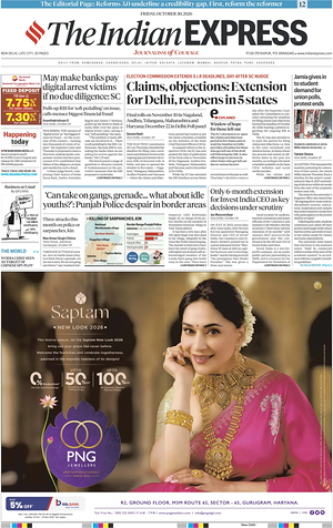 Prima pagina The Indian Express di oggi - Quotidiano estero