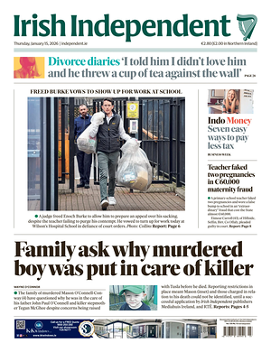 Prima pagina Irish Independent di oggi - Quotidiano estero