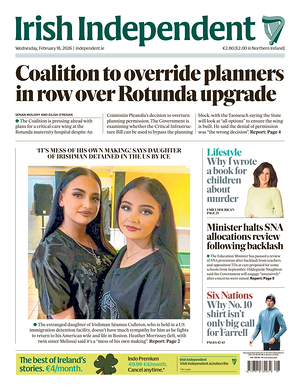 Prima pagina Irish Independent di oggi - Quotidiano estero