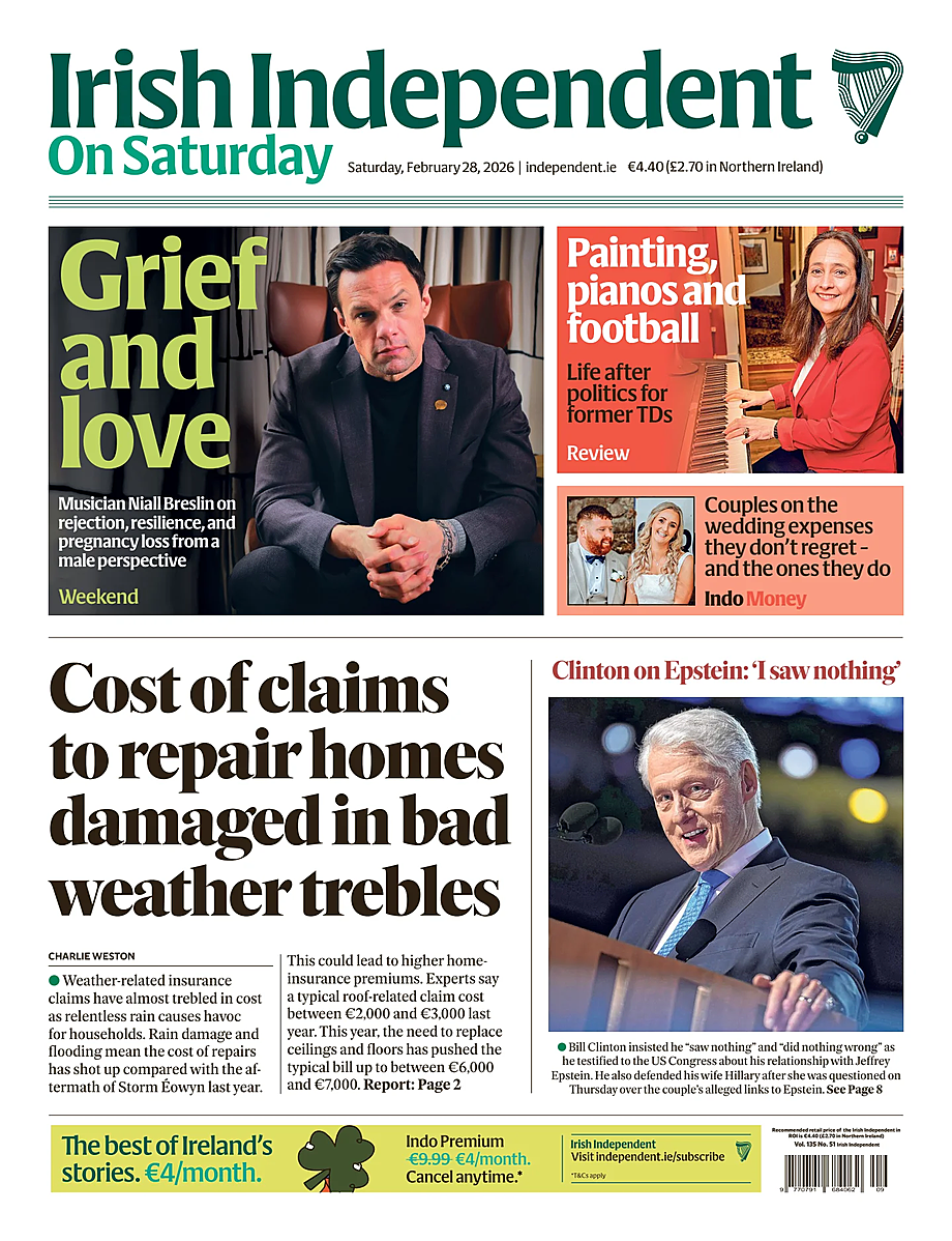 Prima pagina Irish Independent di oggi - Edicola 28 Febbraio 2026