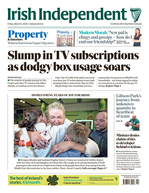 Prima pagina Irish Independent di oggi - Quotidiano estero