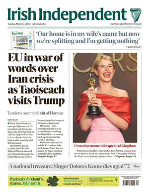 Prima pagina Irish Independent di oggi - Quotidiano estero