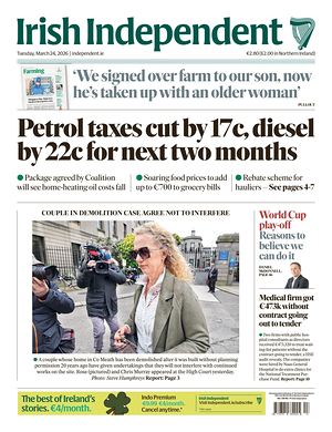 Prima pagina Irish Independent di oggi - Quotidiano estero