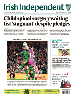 Prima pagina Irish Independent di oggi - Quotidiano estero