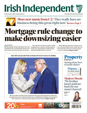 Prima pagina Irish Independent di oggi - Quotidiano estero