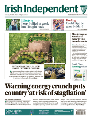 Prima pagina Irish Independent di oggi - Quotidiano estero