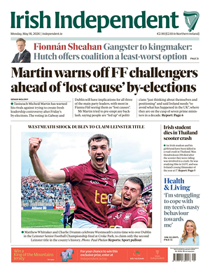 Prima pagina Irish Independent di oggi - Quotidiano estero