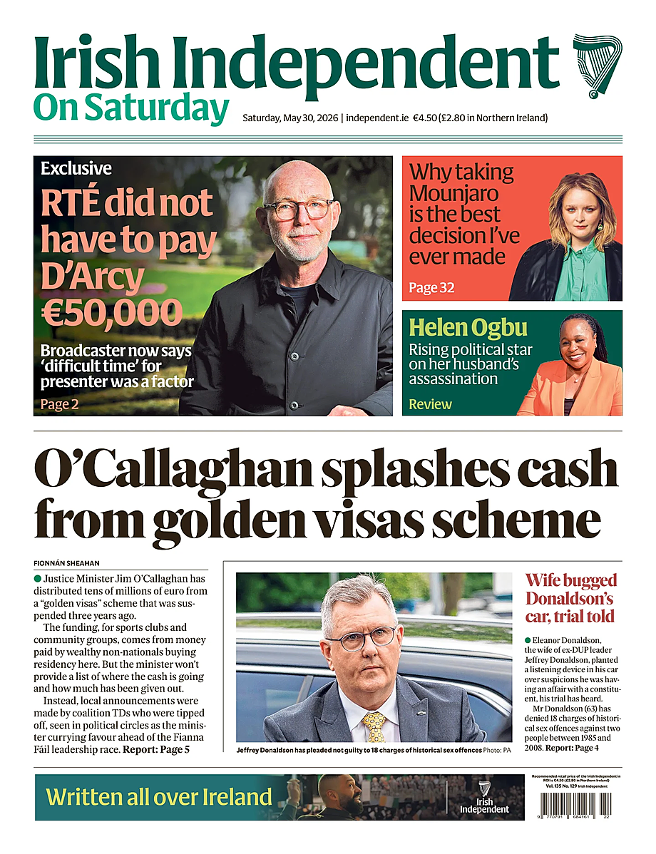 Prima pagina Irish Independent di oggi - Edicola 30 Maggio 2026