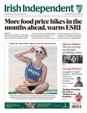 Prima pagina Irish Independent di oggi - Quotidiano estero